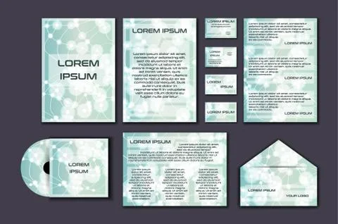 Corporate template set with glowing abstract layout. Vector company style for Stock Illustration