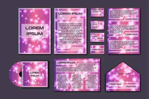 Corporate template set with glowing abstract layout. Vector company style for Stock Illustration