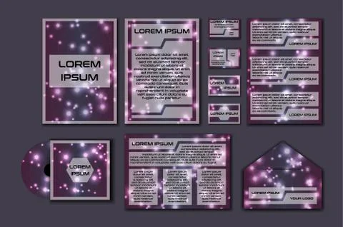 Corporate template set with glowing abstract layout. Vector company style for Stock Illustration