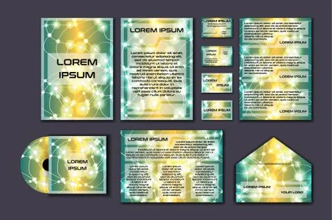 Corporate template set with glowing abstract layout. Vector company style for Stock Illustration