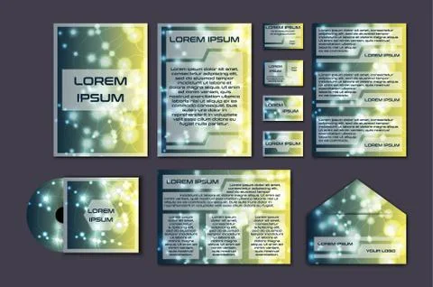 Corporate template set with glowing abstract layout. Vector company style for Stock Illustration