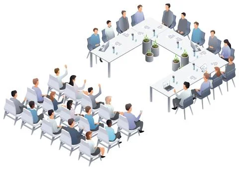 Corporate training environment showing seminar attendees participating Illustration