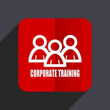 Corporate training flat design web vector icon. Red square sign on gray backg Stock Illustration