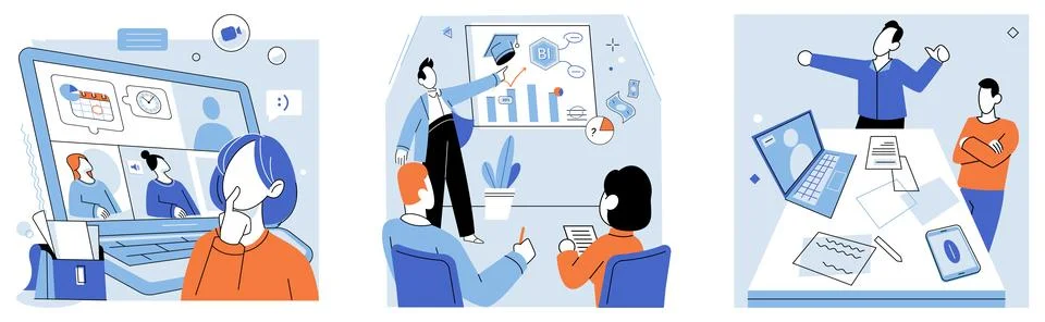 Corporate training. Internal training programs help employees enhance their Stock Illustration