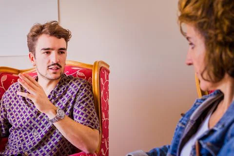 Corporate training interview with a young hispanic entrepreneur with the Stock Photos