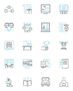 Corporate training linear icons set. Development, Growth, Learning, Success Illustrazione stock