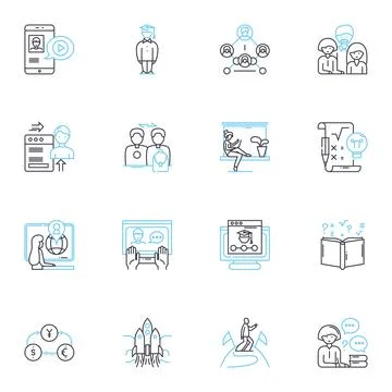 Corporate training linear icons set. Development, Growth, Learning, Success Illustrazione stock