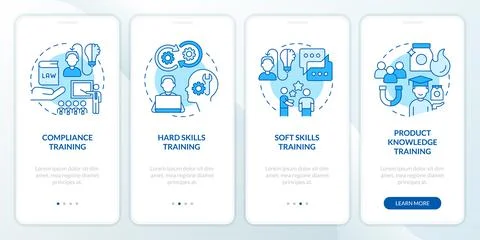 Corporate training for workforce blue onboarding mobile app screen 스톡 일러스트