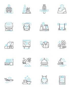 Corporate trips linear icons set. Business, Conference, Retreat, Team-building Ilustración de archivo