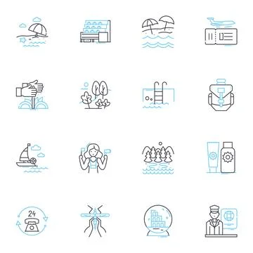 Corporate trips linear icons set. Business, Conference, Retreat, Team-building Ilustración de archivo