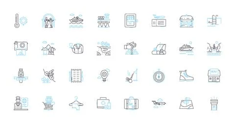 Corporate trips linear icons set. Business, Conference, Retreat, Team-building Ilustración de archivo