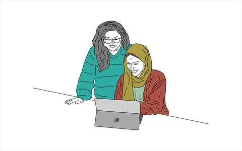 Corporate vector design art of two woman on white background Illustrazione stock