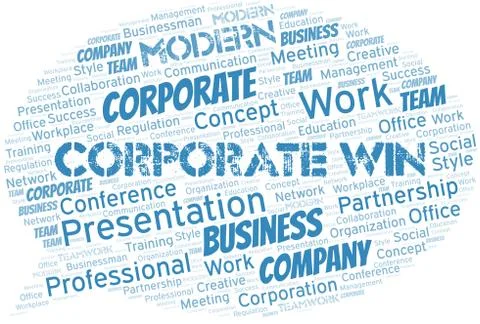 Corporate Win vector word cloud, made with text only. Illustrazione stock