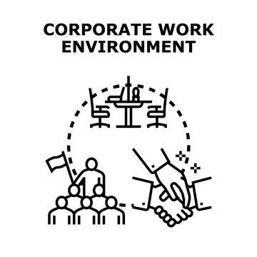 Corporate work environment including teamwork and agreement concept Stock Illustration