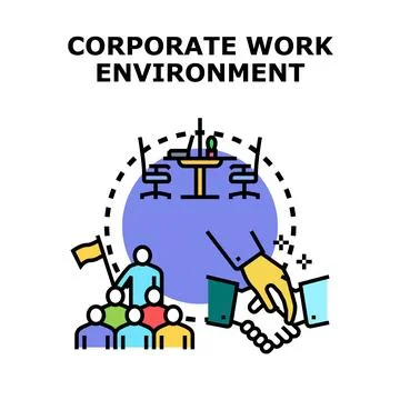 Corporate work environment including teamwork and agreement concept Ilustración de archivo