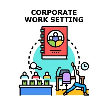 Corporate work setting exploring collaboration and employee wellness Stock Illustration