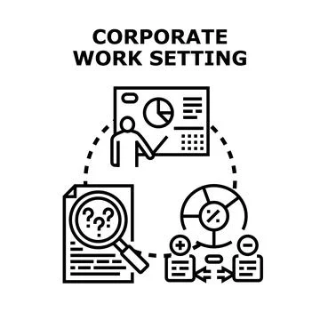 Corporate work setting involving data analysis and strategy Stock Illustration