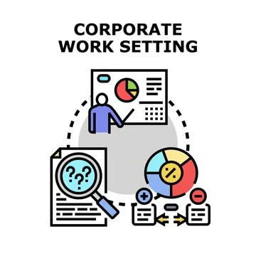 Corporate work setting involving data analysis and strategy Stock Illustration