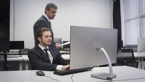 Corporate Worker Failed The Task and has a Hassle with a Boss Stock Footage 105272687