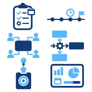 Corporate workflow and management icon collection with management, workflow Stock Illustration