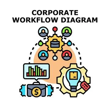Corporate workflow diagram optimizing business process management 스톡 일러스트