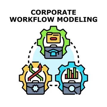 Corporate workflow modeling business process optimization activity Illustrazione stock