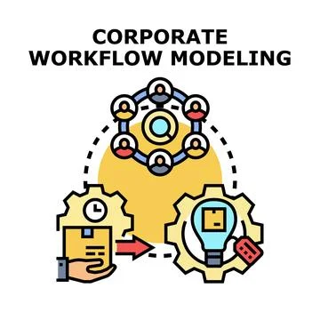 Corporate workflow modeling with team collaboration and process optimization Stock Illustration