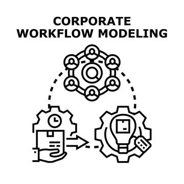 Corporate workflow modeling with team collaboration and process optimization Stock Illustration