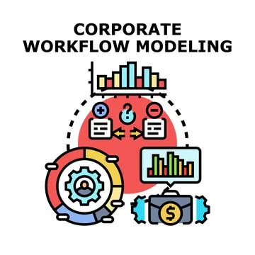 Corporate workflow modeling visualizing business process management Stock Illustration