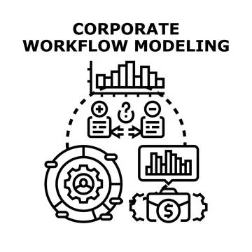 Corporate workflow modeling visualizing business process management Stock Illustration