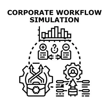 Corporate workflow simulation analyzing business process optimization Stock Illustration