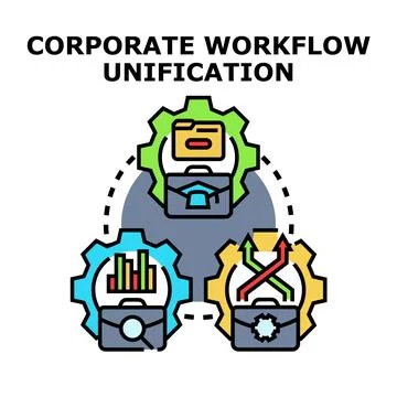 Corporate workflow unification integrating business processes and data Stock Illustration