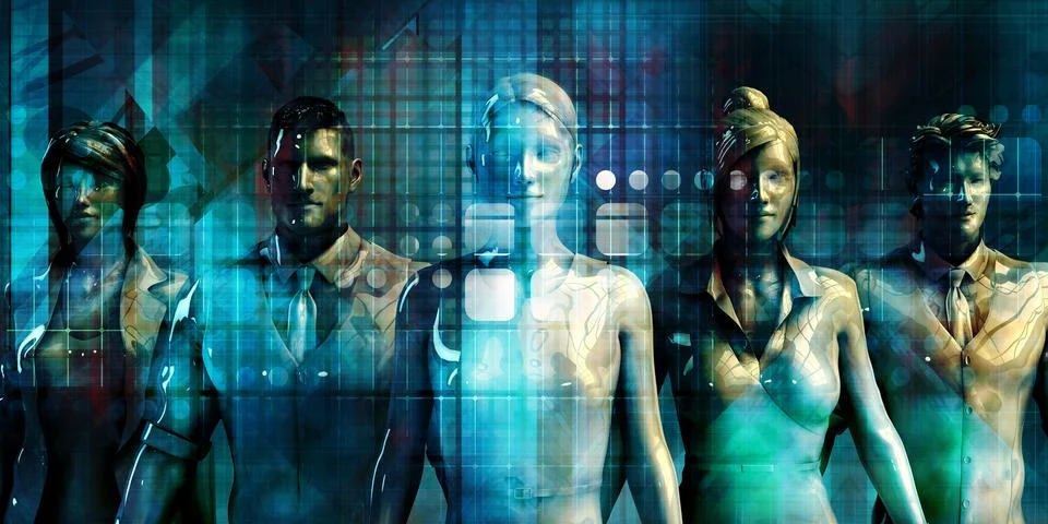 Corporate Workforce Technology Evolution Presentation Stock Illustration