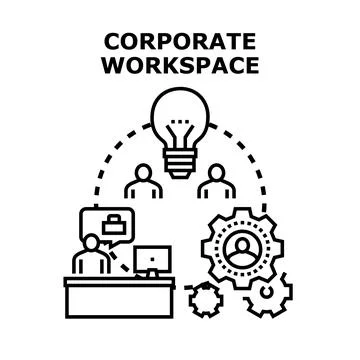Corporate workspace team collaborating on new business ideas Stock Illustration