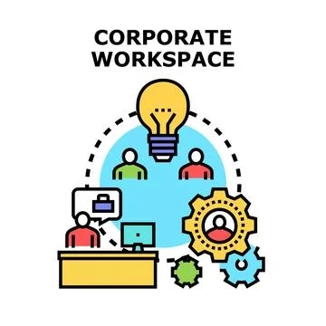 Corporate workspace team collaborating on new business ideas Stock Illustration