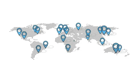 Corporate World Map With Blue Pointers Stock Footage 139759785