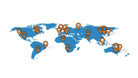 Corporate World Map Clean With Pointers Stock Footage 139758128