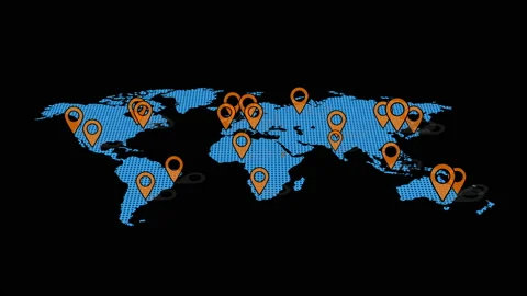 Corporate World Map Dark Mode With Pointers Stock Footage 139759156