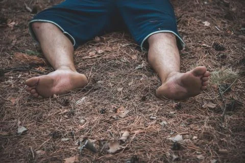 Corpse of a man in the woods 写真素材