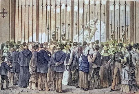 The corpse of Pope Pius IX is laid out in the Sacramental Chapel of St Peter so Stock Illustration