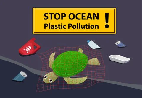 Corpse turtle at beach pollution with oil and junk Stock Illustration