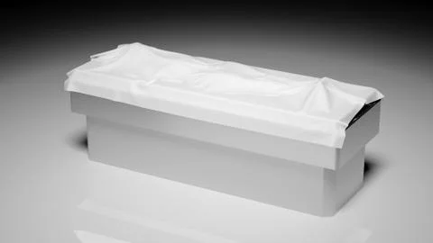 Corpse under white sheet on autopsy table Illustrazione stock