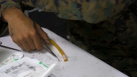 Corpsmen conducts suture training and techniques aboard USS Green Bay - 2018 Stock Footage 106137203