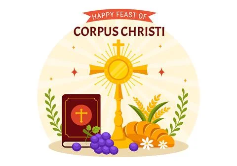 Corpus Christi Catholic Religious Vector Illustration with Feast Day, Cross.. Stock Illustration