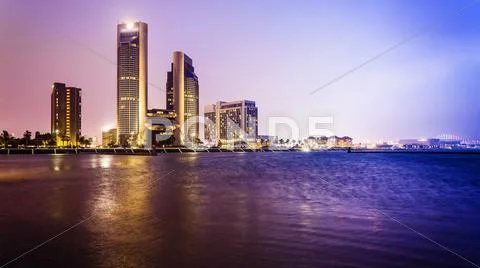 Corpus Christi City Skyline at Night in Texas - Cityscape Stock Photos