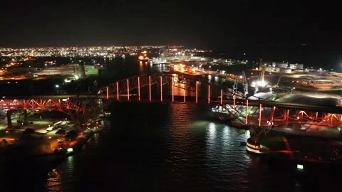 Corpus Christi Texas Harbor Bridge And Downtown Night Aerial Drone View Stock Footage 344815651