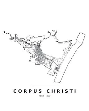 Corpus Christi TX Street Map Road Network Highways Black White Editable Vector Stock Illustration