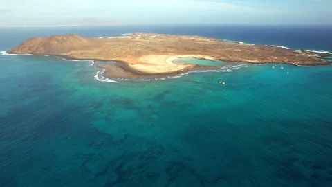 Corralejo beach and view of Lobos island .Fuerteventura ,Canary islands of Spain Stock Footage 287229993