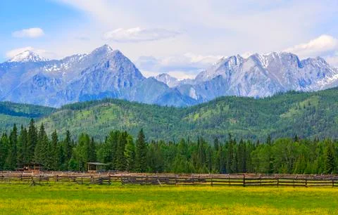 Corrals mountains in the background Stock Photos