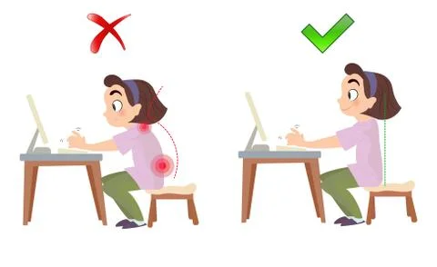 Correct and bad spine sitting posture Stock Illustration